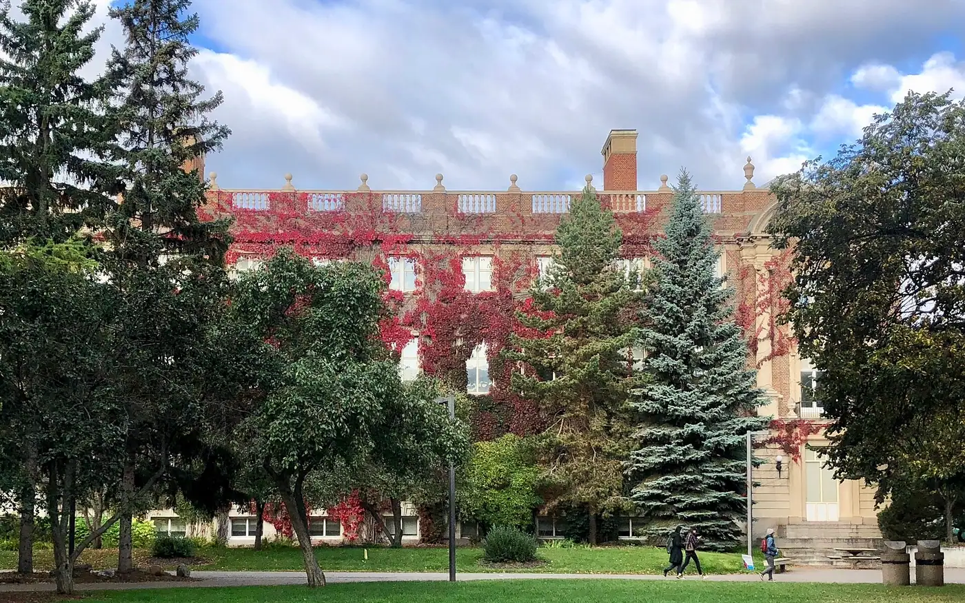 Exterior of the Arts Building at the University of Alberta during Fall.
