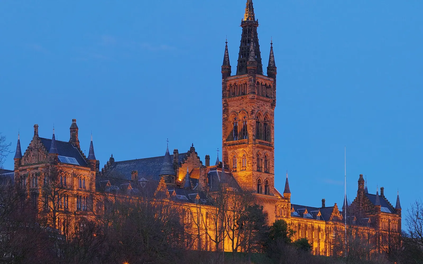 The Gilbert Scott Building at the University of Glasgow. Taken by myself with a Canon 5D and 100mm f/2.8 lens. It is a four segment HDR tone mapped and stitched image.
