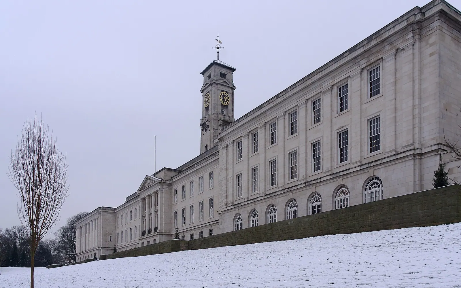 The University of Nottingham's Trent Building on University Park, in the January 2013 snow.