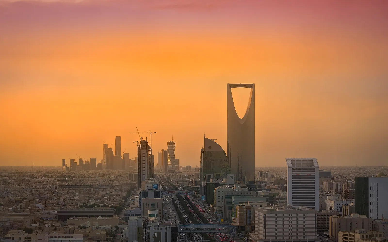 Riyadh Skyline showing the King Abdullah Financial District (KAFD) and the famous Kingdom Tower