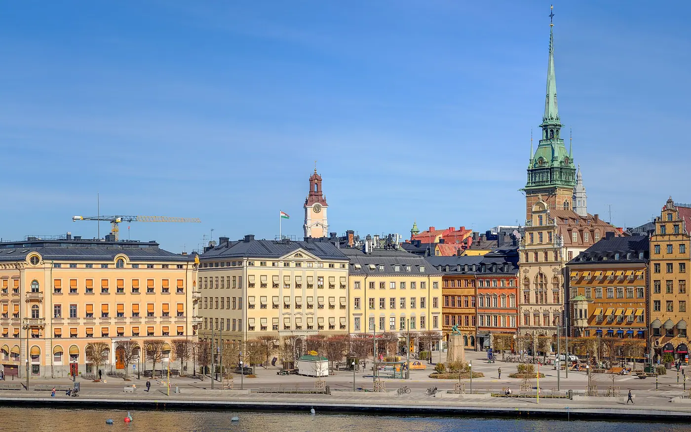 The square Kornhamnstorg in Gamla stan (Old town), Stockholm (Sweden). View from Slussen.
